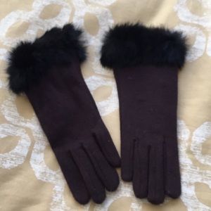 Vintage Wool gloves with Rabbit  Cuffs